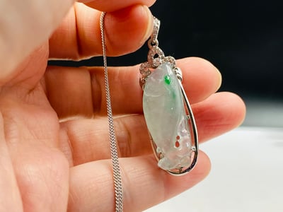 冰種翠青翡翠吊墜【年年有餘】2