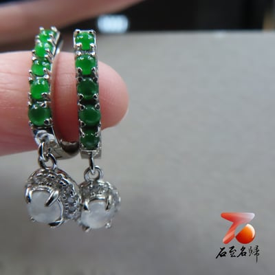 翡翠A貨+925銀項鍊【圓款垂墜耳環】 附玉石鑑定書3