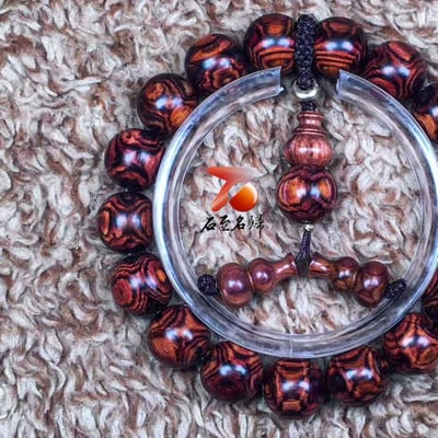 海南黃花梨野生料 X紋對眼鬼臉12mm手珠 重17.5公克2