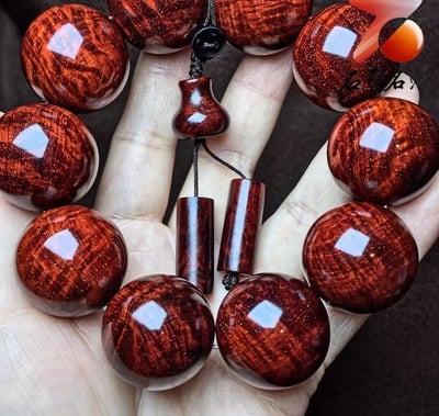 印度小葉紫檀25mm手珠 老料黃金底 爆滿水波精品3