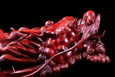 玄關招財風水擺件 印度小葉紫檀 名家手稿【魚化龍】3