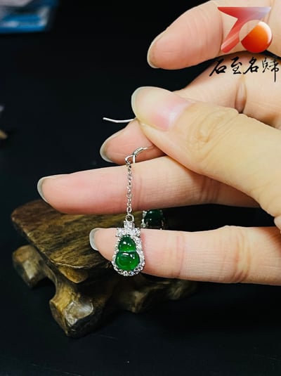 翡翠A貨+925銀【福祿耳環】附玉石鑑定書3