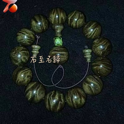 天然 一物一拍 金絲楠木小葉楨楠精品陰沉料（烏木料）龍膽＋水波20mm手珠【碧流聚寶】5