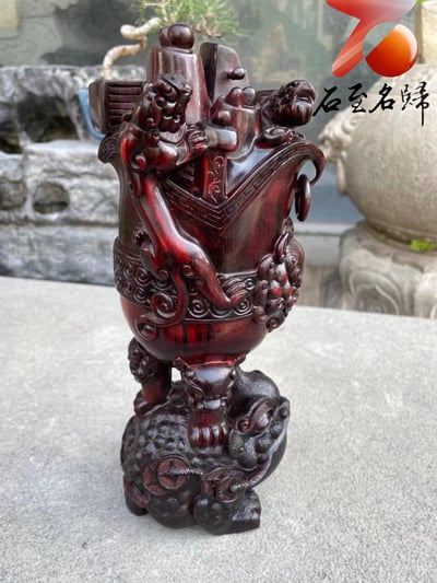 印度小葉紫檀高油密老料製【金蟾戴螭龍招財杯】5
