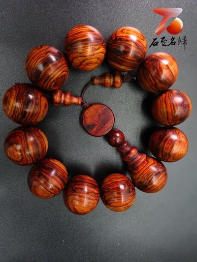 海南黃花梨 野生料虎皮黃金對眼19.5mm手珠1