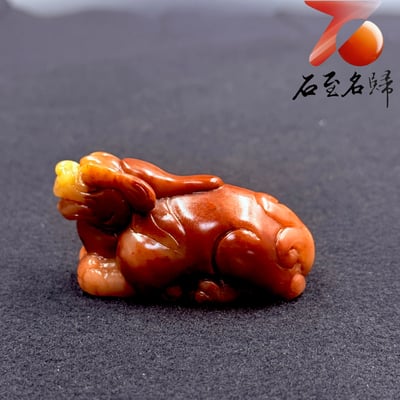 壽山石巧色精雕【金鼻迎財・紅運瑞獸】4