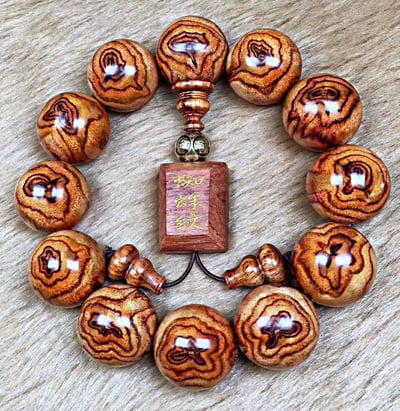 精品佛教手持 海南黄花梨蜘蛛+蝴蝶手珠20mm7