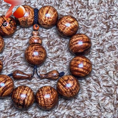 鼎藏 海南黃花梨沉水老料 黃金鳳尾水波紋20mm手珠 重量61.2公克3