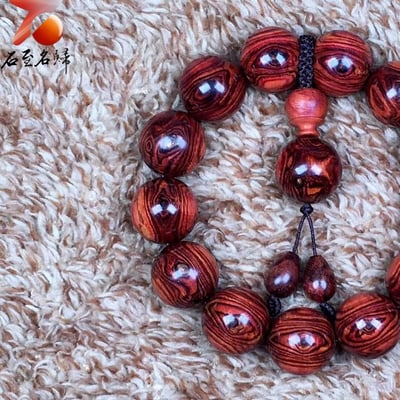 海南黃花梨野生料虎皮紋+天眼18mm手珠【二郎神天眼】 重量37.7克2