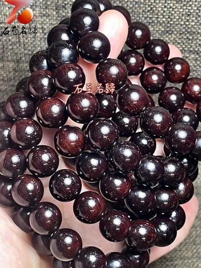 印度小葉紫檀玻璃底高油老料滿金星15mm手珠 附收藏盒+盤玩收納袋+盤玩手套1