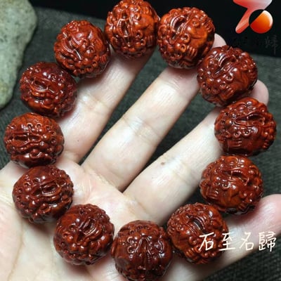 印度小葉紫檀二膘老料【招財貔貅20mm手珠】5