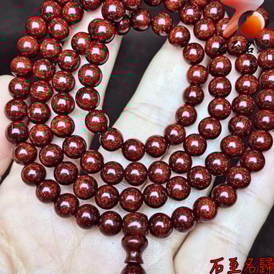 天然 精選印度小葉紫檀360度爆滿大龍鱗+爆滿金星6mmx108顆念珠2