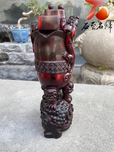 印度小葉紫檀高油密老料製【金蟾戴螭龍招財杯】6