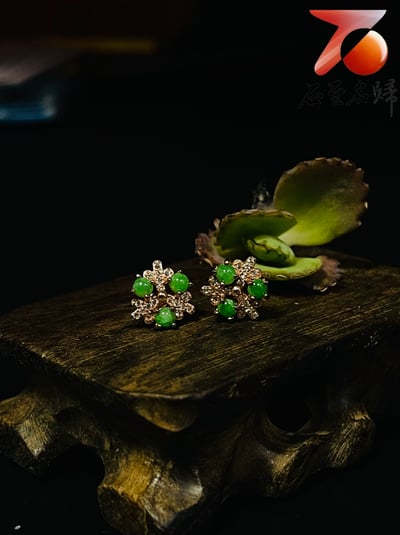 冰種翡翠A貨+925銀【雪花造型耳環】附玉石鑑定書2