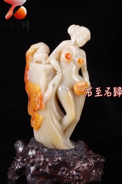 天然俏色巧雕老撾石 純手工雕刻精品【出水芙蓉】7