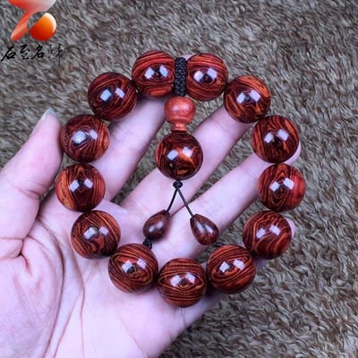 海南黃花梨野生料虎皮紋+天眼18mm手珠【二郎神天眼】 重量37.7克5