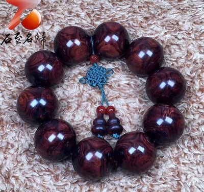 臻品 海南黃花梨絕品紫油梨沉水老料25mm手珠 重量97.1克4