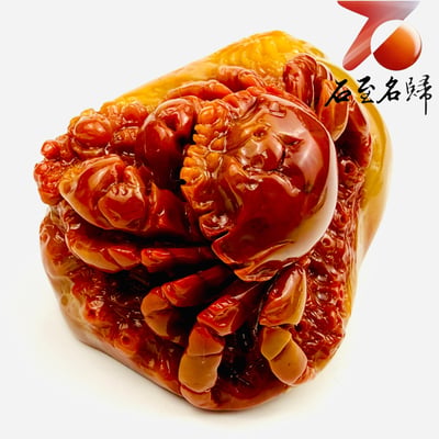 老撾石手工精雕 張國民老師作品【金蝸藏福・蟹甲迎財】2