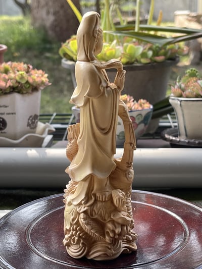台灣現貨 實體店鋪 雲南黃楊木精雕作品【御龍觀音】4