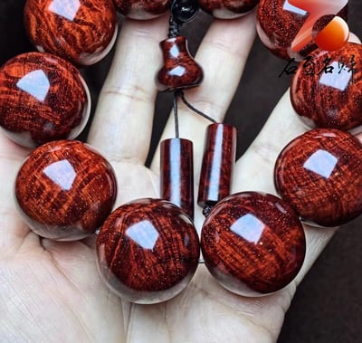 印度小葉紫檀25mm手珠 老料黃金底 爆滿水波精品7