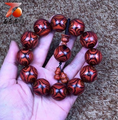 典藏 海南黃花梨野生料20mm手珠 Ｘ紋對眼鬼臉 重量60g5