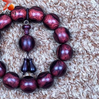 海南黃花梨 紫油梨老料X紋對眼鬼臉18mm手珠 重量47.8克3