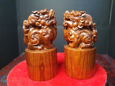 海南黃花梨油梨野生老料【貔貅印章】一對1