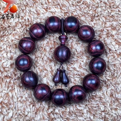 海南黃花梨 紫油梨老料X紋對眼鬼臉18mm手珠 重量47.8克6