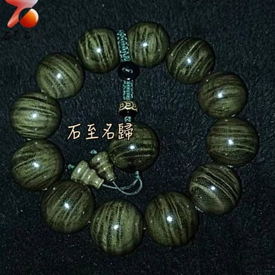 天然 一物一拍 金絲楠木小葉楨楠精品陰沉料（烏木料）龍膽＋水波20mm手珠【錢運亨通】5