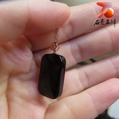 和田玉墨玉+18k金項鍊【平安無事牌】2