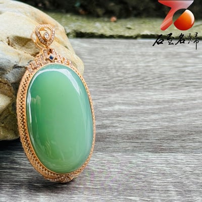 天然和田玉頂級粉青貓眼+18k金掛墜/項鍊5