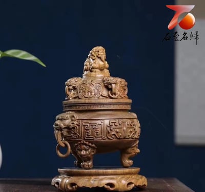 金絲楠木小葉楨楠盤香爐 直徑13公分4