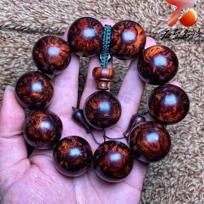 臻藏 海南黃花梨老料 芝麻花精品25mm手珠 重量87.4克6