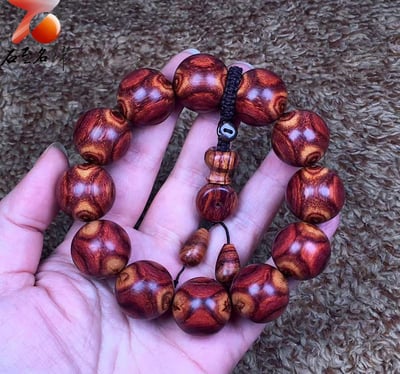 海南黃花梨野生料 黃金X紋對眼鬼臉20mm手珠 重量49.1克4