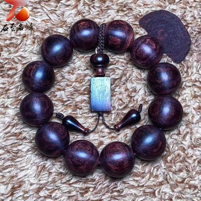 臻藏 海南黃花梨油梨老料 特色紋理+京劇臉譜+X紋對眼20mm手珠 重量46.9克6