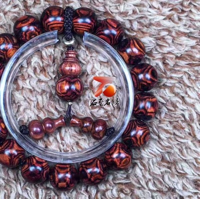 海南黃花梨野生料 X紋對眼鬼臉12mm手珠 重17.5公克3