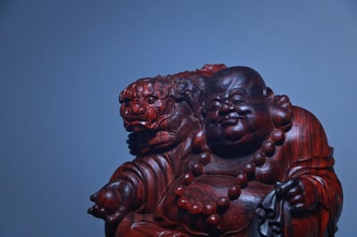 印度小葉紫檀清刀款【戲獅彌勒】2