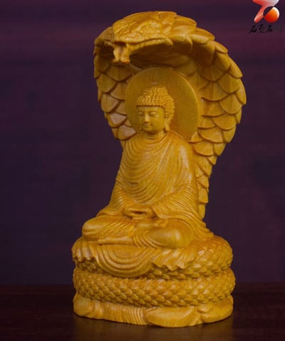 黃楊木雕件【靈蛇釋迦牟尼佛】高12.5公分3