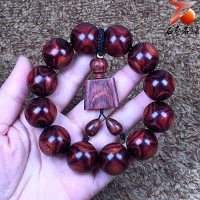 海南黃花梨 野生紫油梨 X紋對眼鬼臉20mm手珠 重量51公克5