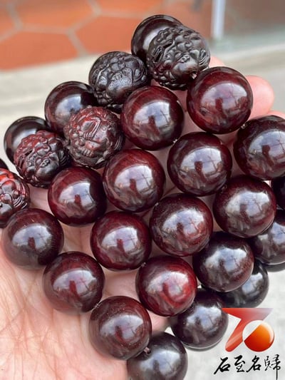 天然 印度小葉紫檀玻璃底老料 高油高密20mm手珠【招財貔貅】7