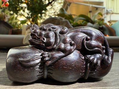 臥財不洩，富貴自來 印度小葉紫檀金星老料純手工雕刻【臥財貔貅】6