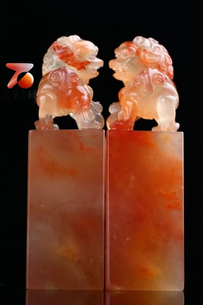 壽山石玻璃冰地【祥獅對章】收藏篆刻佳品5