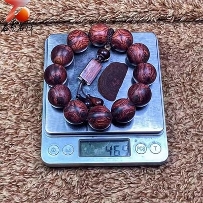 臻藏 海南黃花梨油梨老料 特色紋理+京劇臉譜+X紋對眼20mm手珠 重量46.9克7