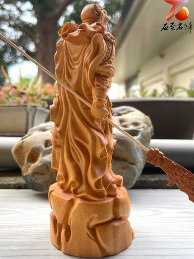 台灣現貨 實體店鋪 崖柏木/黃楊木精雕作品【橫刀關公】5