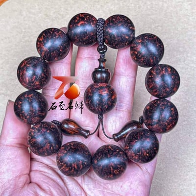 天然 海南黃花梨紫油梨老料臻藏品【爆滿芝麻花瘤疤王20mm手珠】5