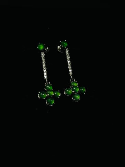 翡翠A貨+925銀【十字架造型耳環】附玉石鑑定書1