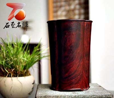 印度小葉紫檀老料高油密整木製【葵花筆筒】1