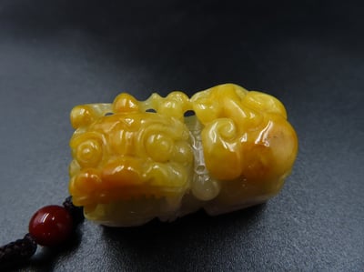 純天然黃翡翠 A貨可鑑定【招財貔貅項鍊/掛件】3