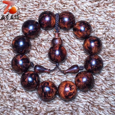 臻藏 降香味濃郁 海南黃花梨老料芝麻花+瘤疤20mm手珠6