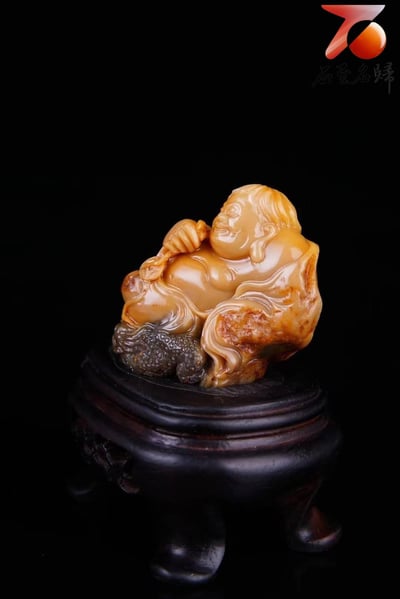 壽山中版田黃【劉海對金蟾】5